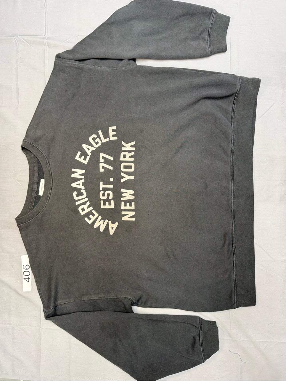 American Eagle Outfitters Black Crewneck Sweatshirt with Cream Logo